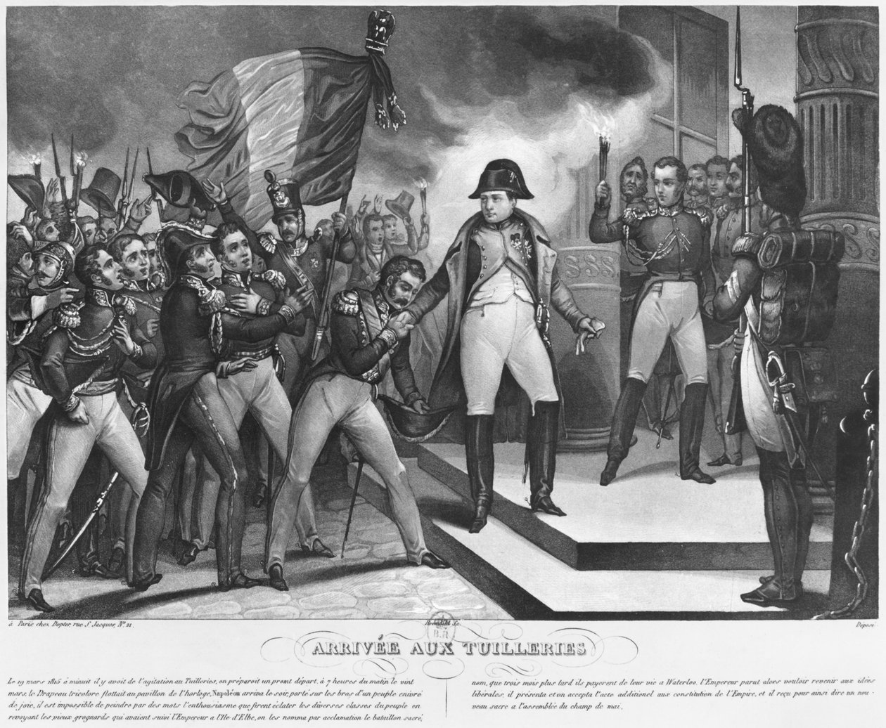 Napoleone I (1769-1821) che arriva alle Tuileries il 20 marzo 1815, Parigi, inciso da Roemhild da French School