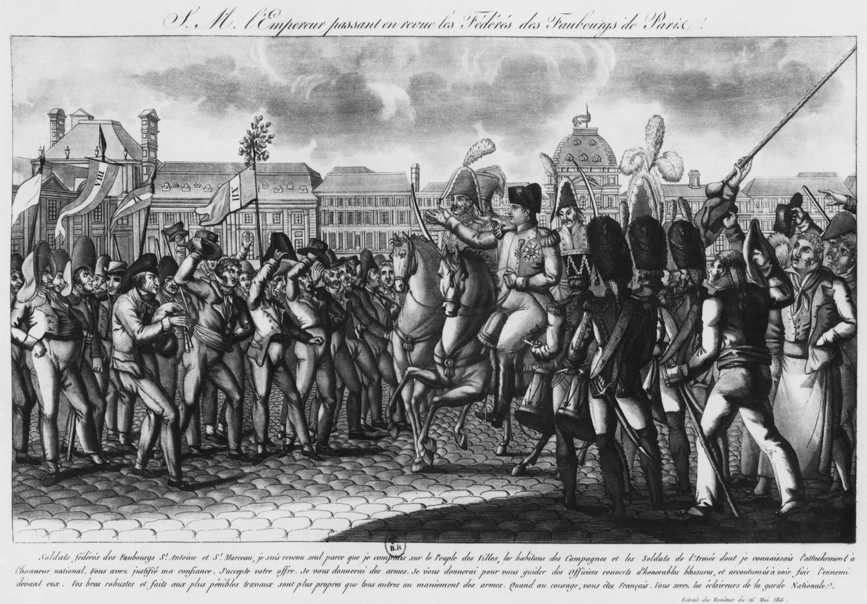 Napoleone I rivede i Federati dei sobborghi parigini alle Tuileries, illustrazione da 