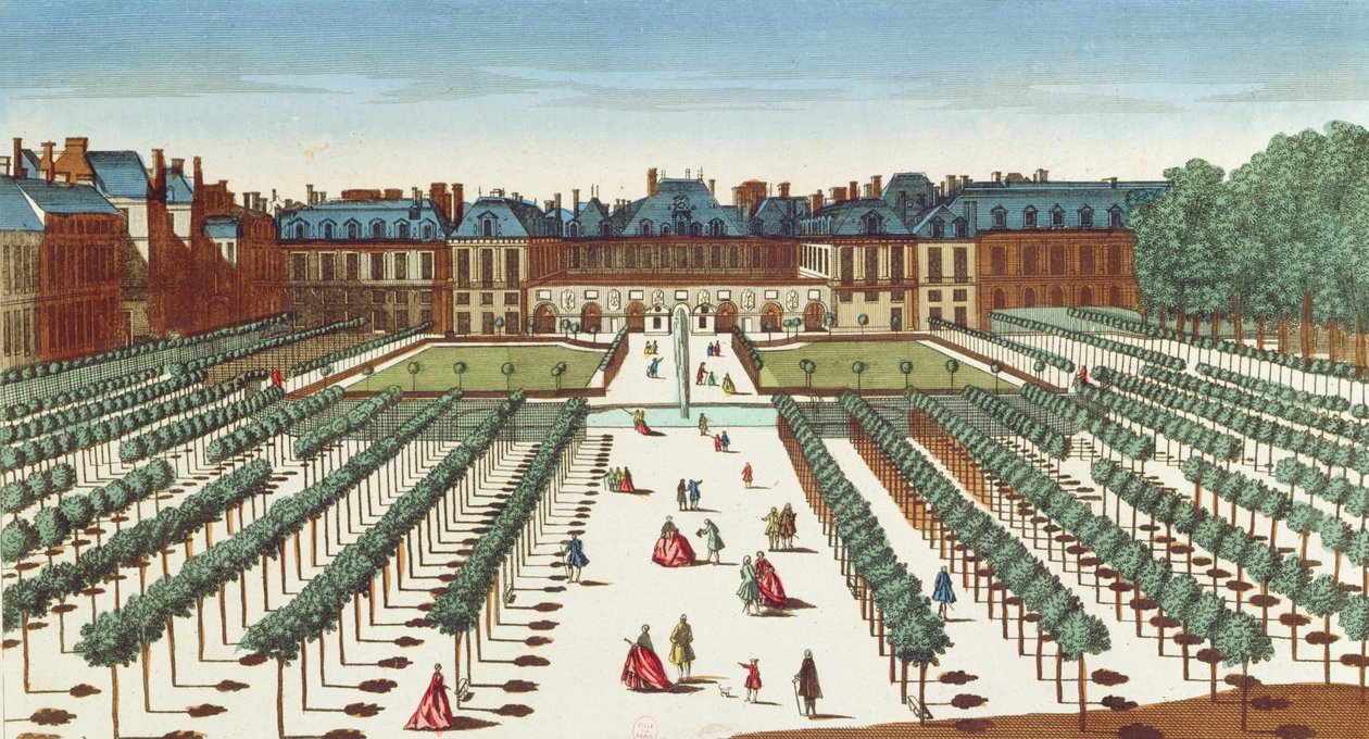 Vista prospettica del Palais Royal dai giardini da French School