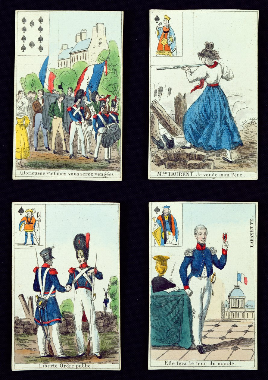 Selezione di carte da gioco relative alla Rivoluzione del 1830, 1831 da French School