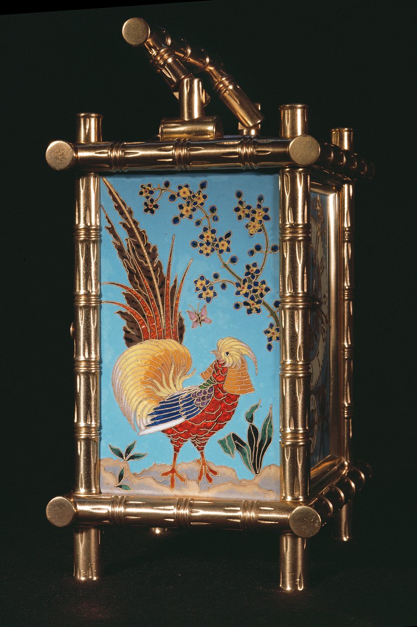 Pannello laterale di un orologio da carrozza francese in stile Chinoiserie (smalto) da French School