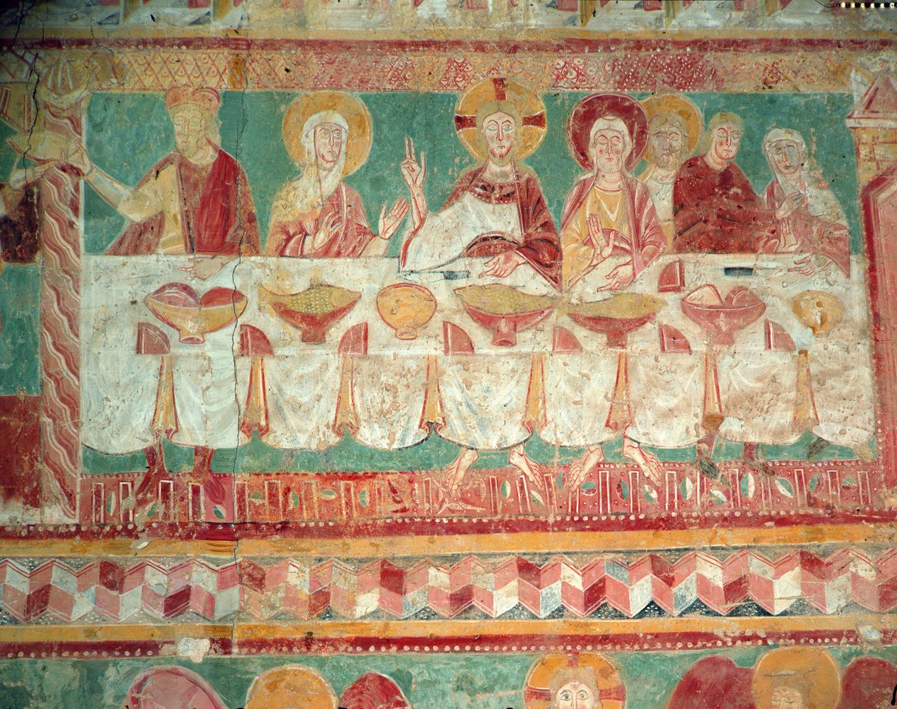 Le nozze di Cana, dalla parete sud del coro, XII secolo da French School