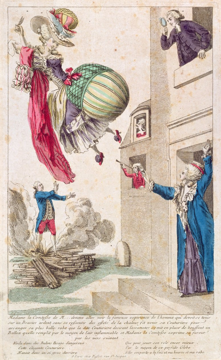 Cartone animato che ridicolizza la moda e il volo in mongolfiera, c.1783-4 da French School