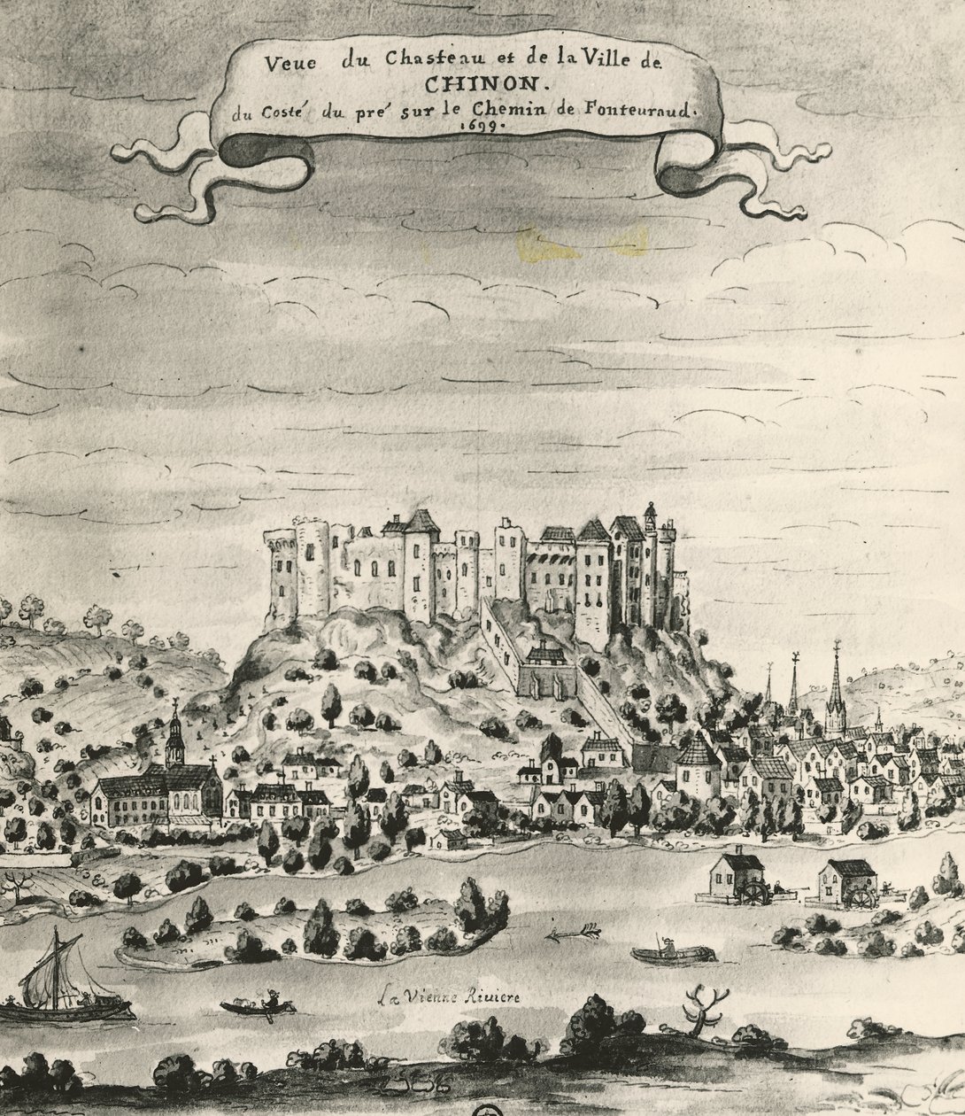 Castello e città di Chinon da French School