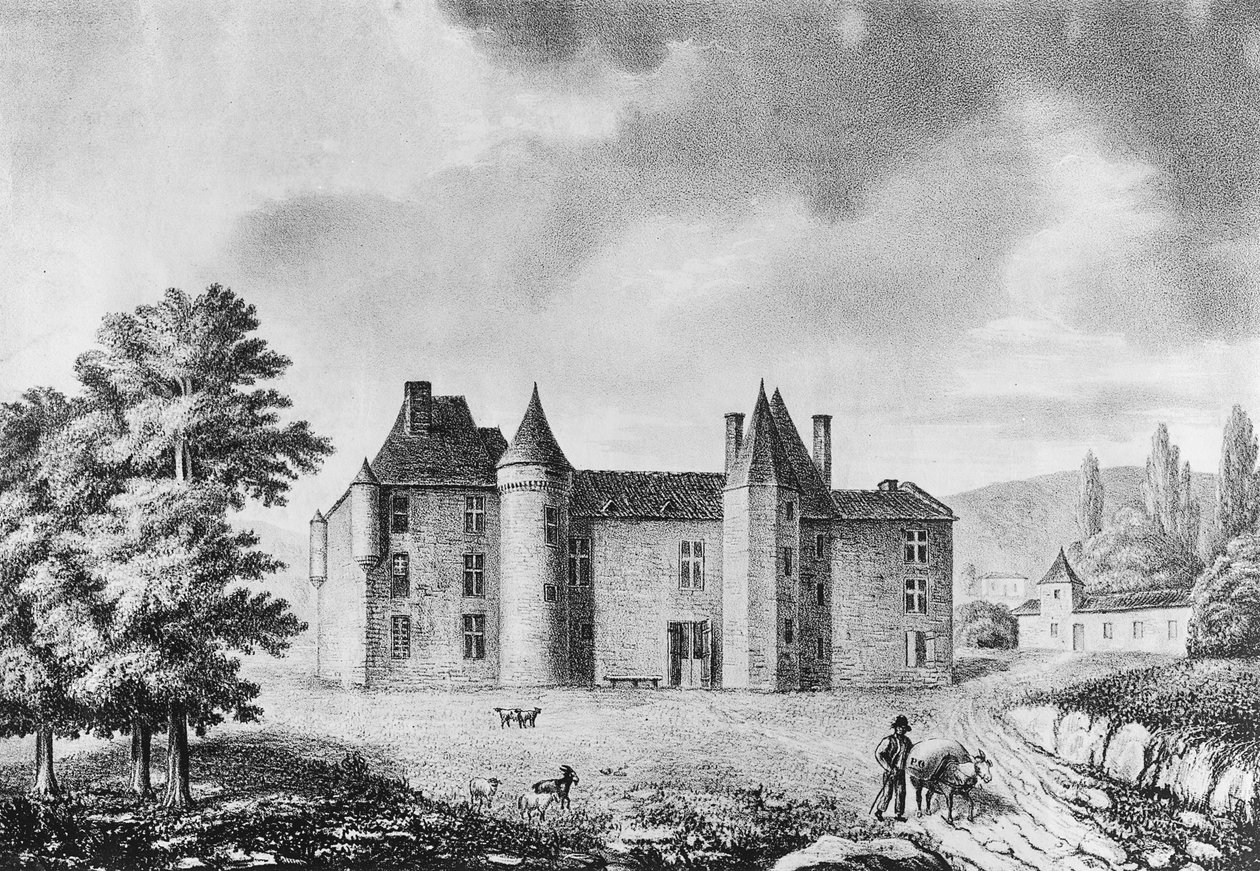 Castello di Montaigne, Dordogna (incisione) da French School