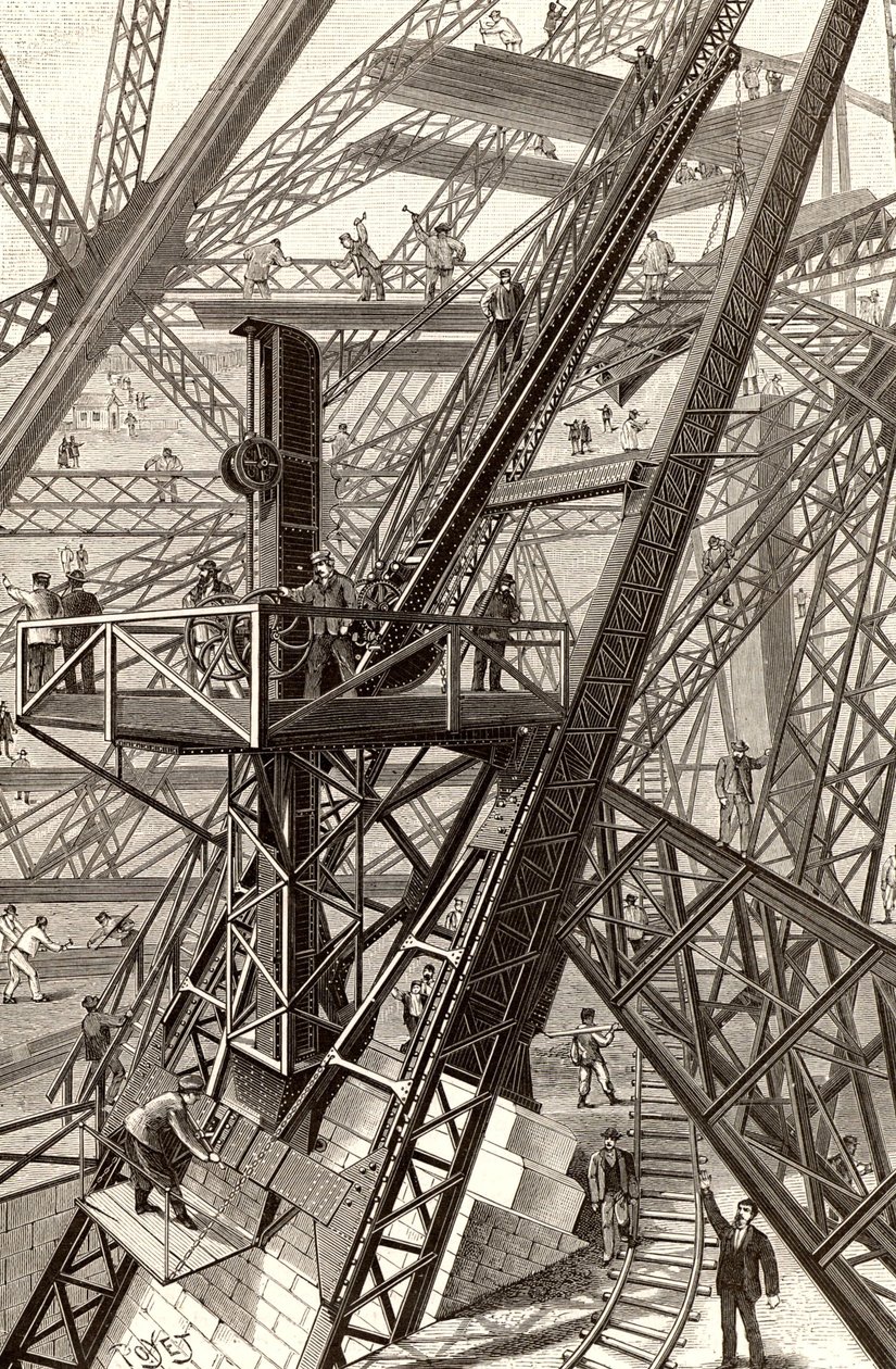 Costruzione della Torre Eiffel, Parigi da French School