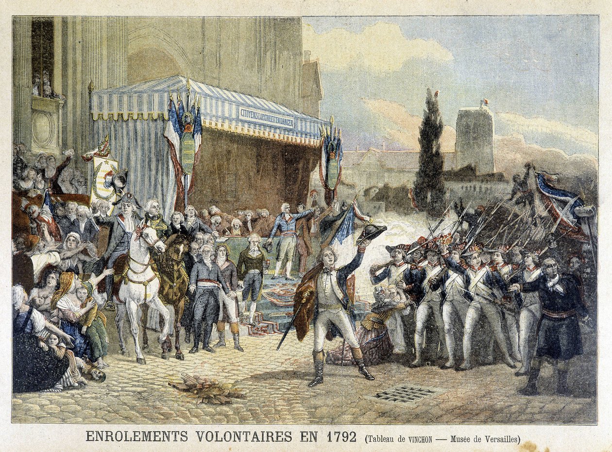 Arruolamento di volontari nel 1792 (incisione colorata) da French School