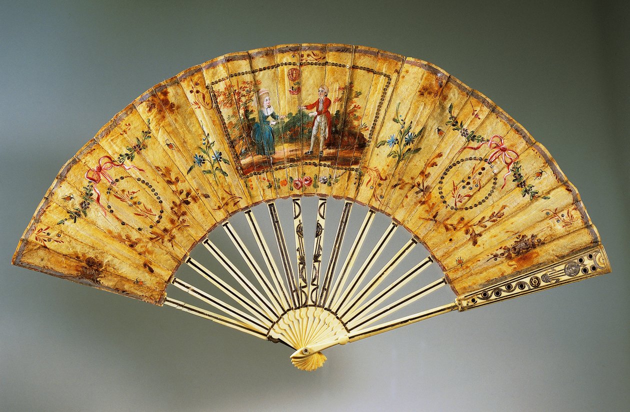 Ventaglio commemorativo del primo volo in mongolfiera da French School