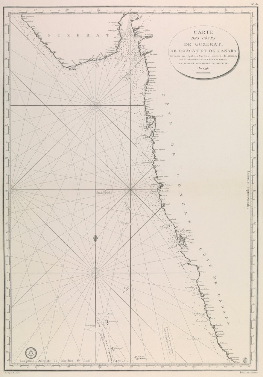 Mappa della costa del Gujarat da French School