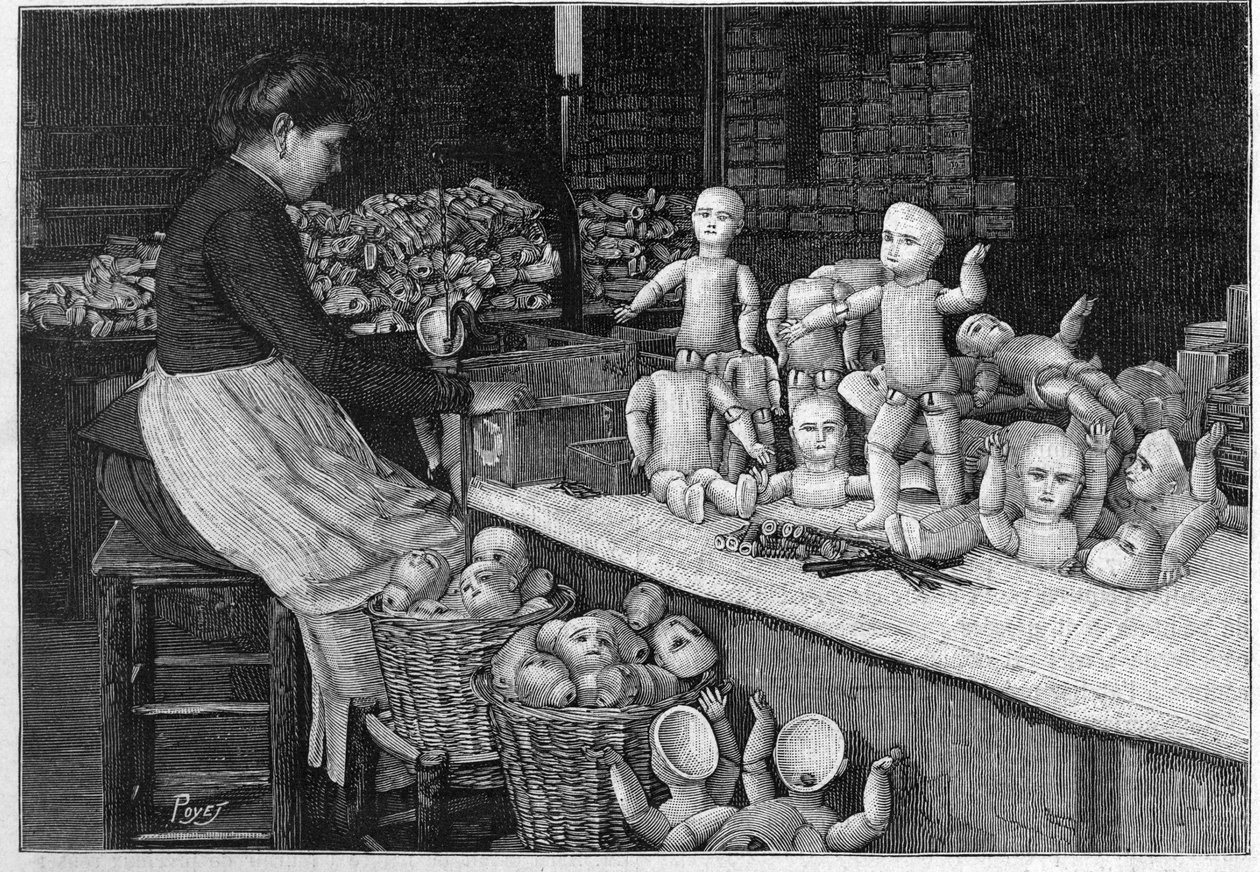 Fabbrica di bambole a Montreuil nel 1888. da French School