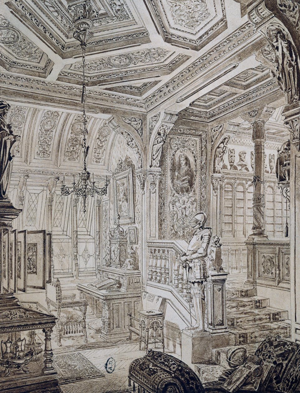 Studio in stile neorinascimentale di C. Gosse da French School