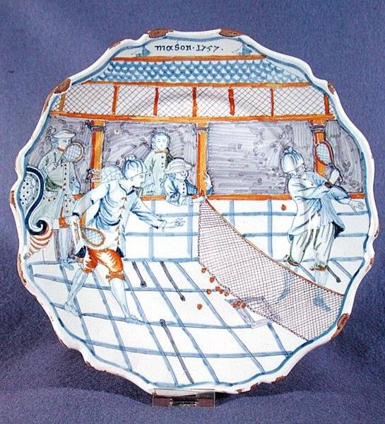 Piatto dipinto con una scena di tennis da French School