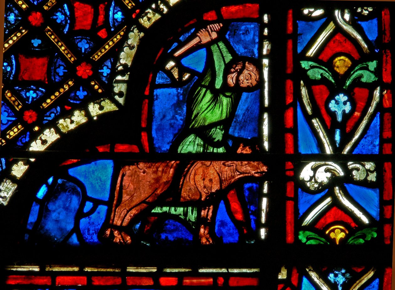 Finestra w3 raffigurante donatori - macellai da French School