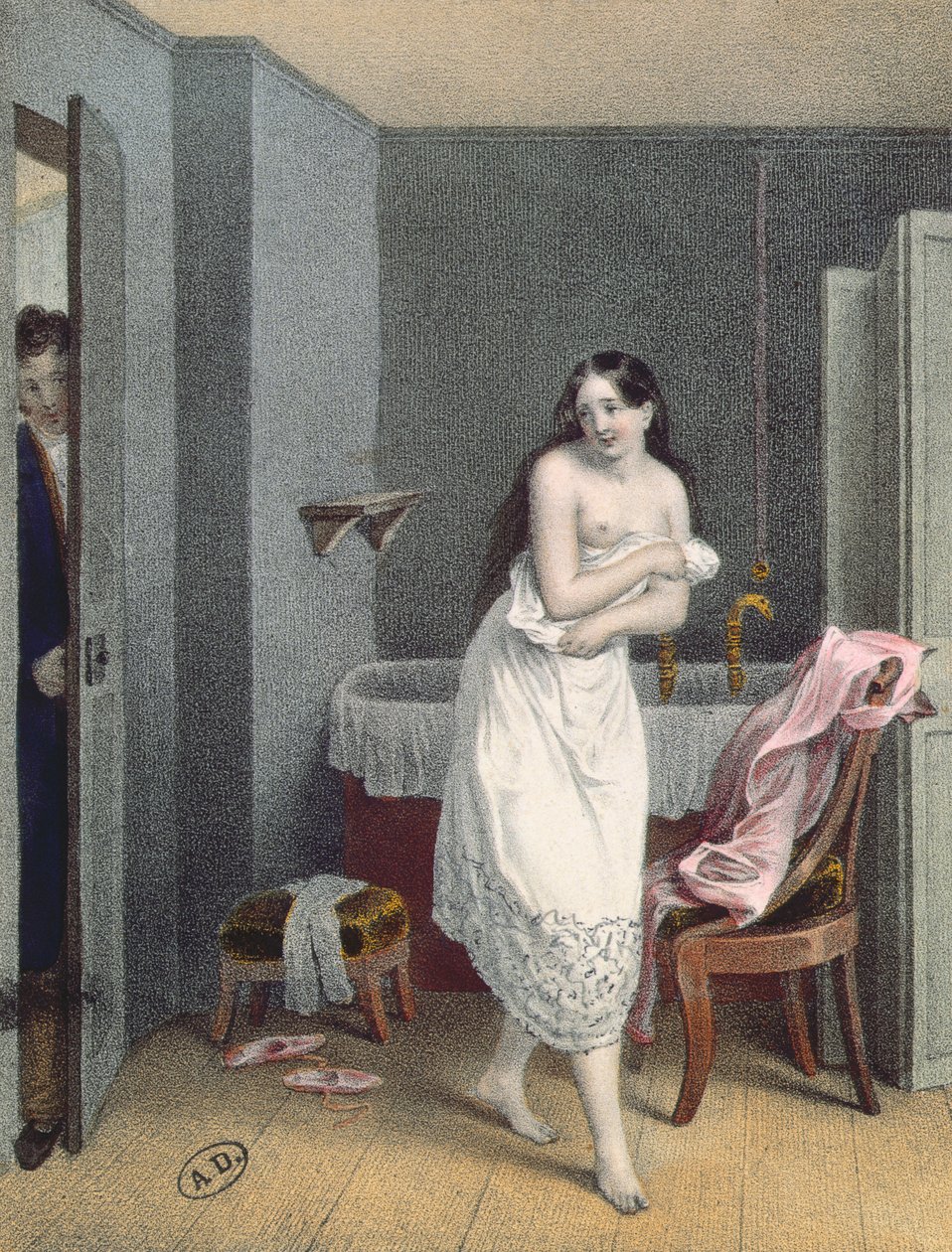 Donna che esce dal bagno, c.1825 da French School