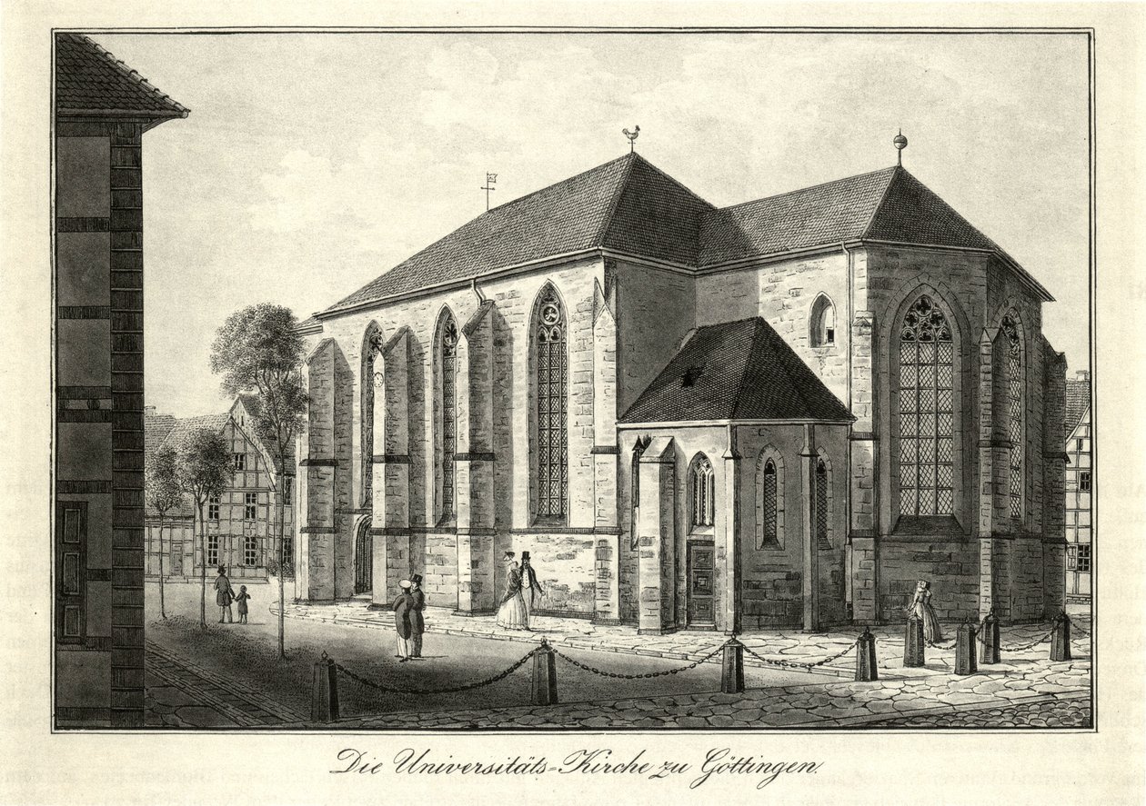 Vista della chiesa di San Nicola e del cimitero di San Nicola a Gottinga da sud-est, utilizzata dal 1822 come chiesa universitaria da Friedrich Besemann