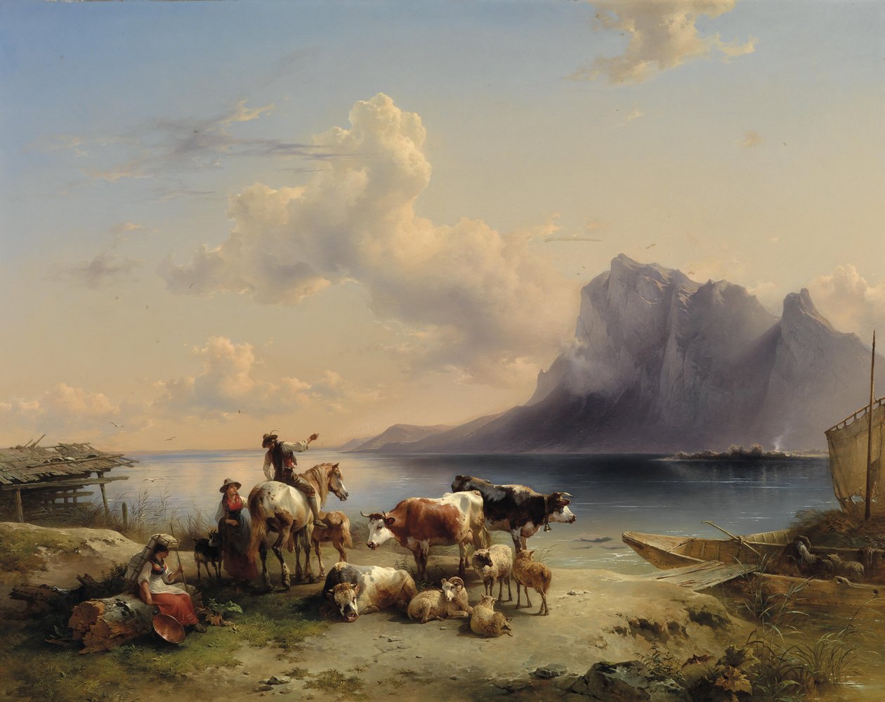 Pastore e bestiame al lago Attersee da Friedrich Gauermann
