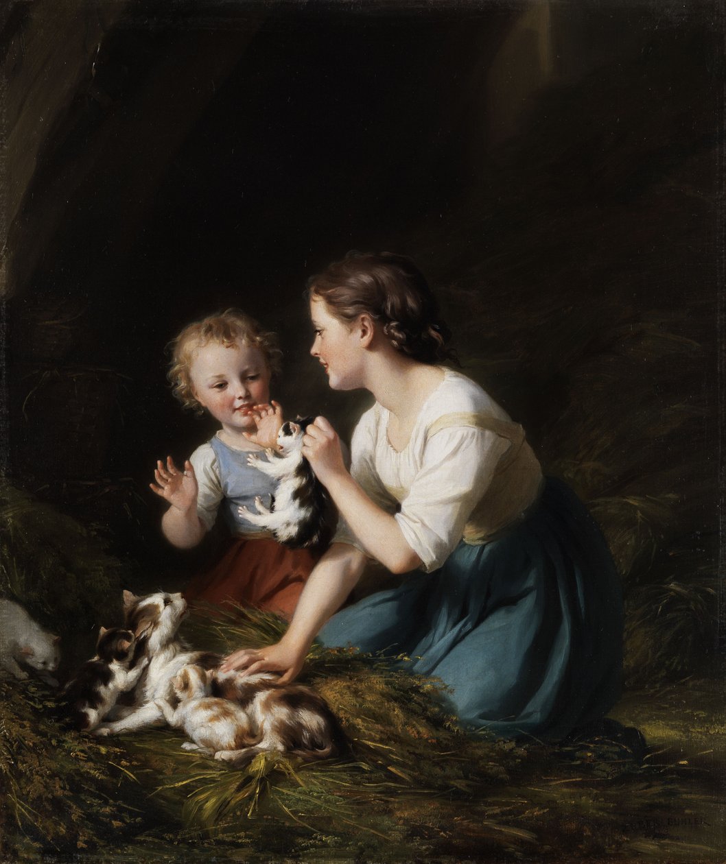 Bambini con gattini da Fritz Zuber Buhler