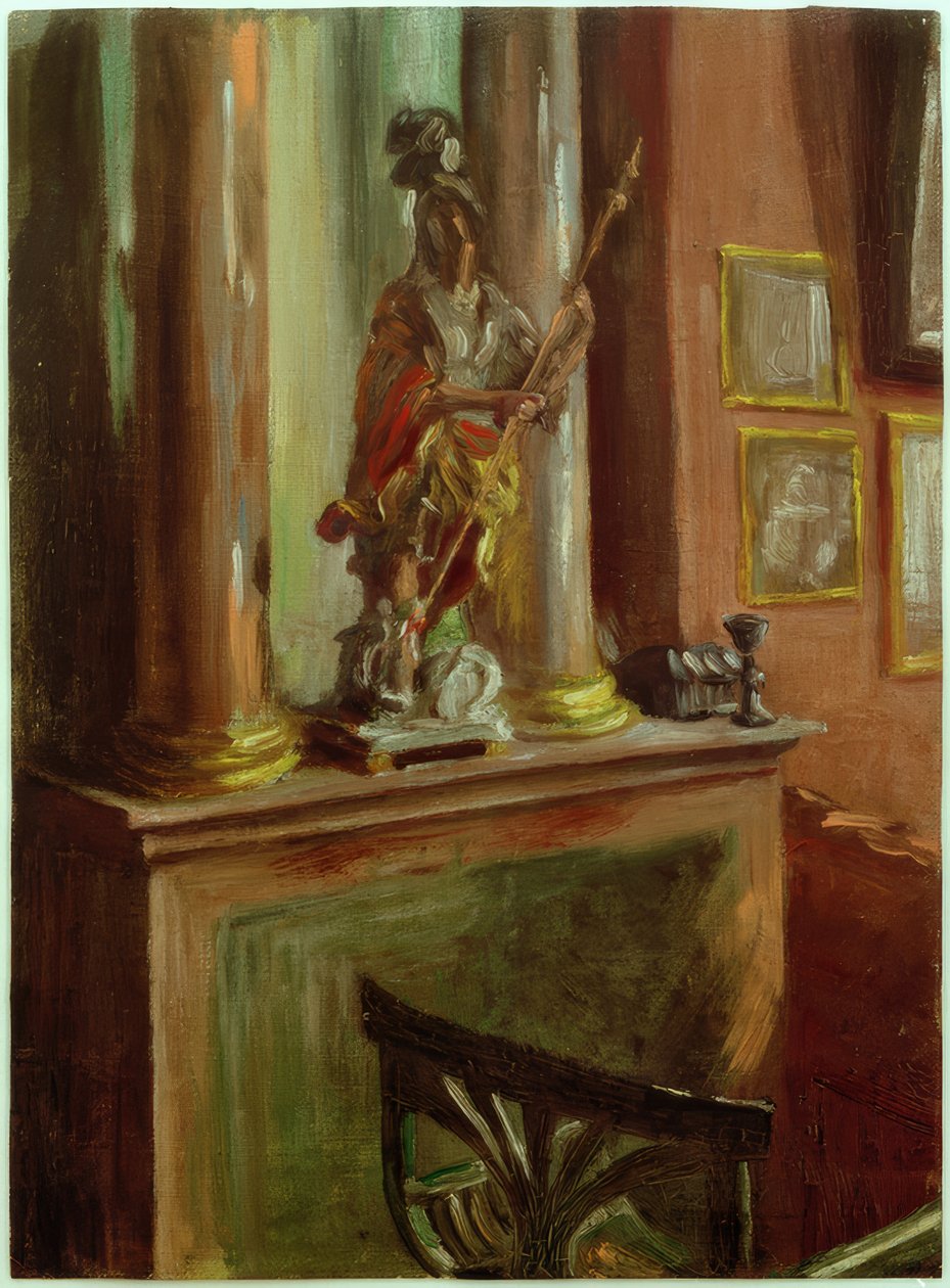 Scena di studio con una statuetta barocca di San Giorgio da Fritz von Uhde