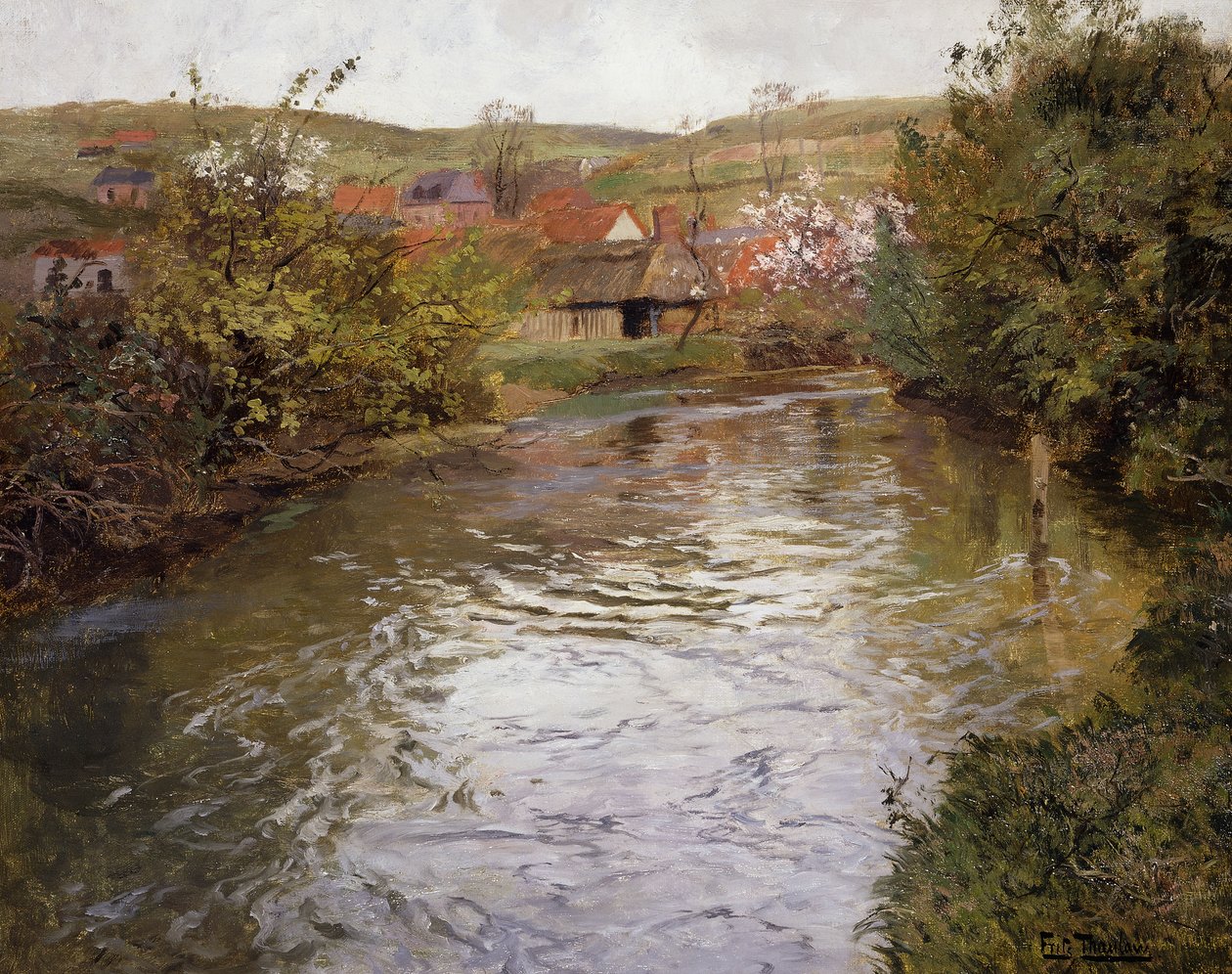 Case coloniche sulle rive di un ruscello da Frits Thaulow