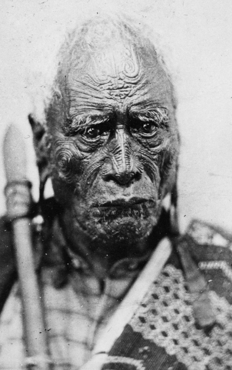Ritratto di un uomo Maori, Taraia Ngakuti te Tumuhuia, con tatuaggi facciali 