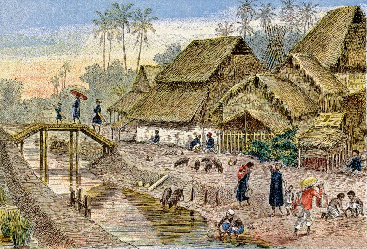 Un villaggio annamita, Indocina francese, c.1900 da G. Dascher