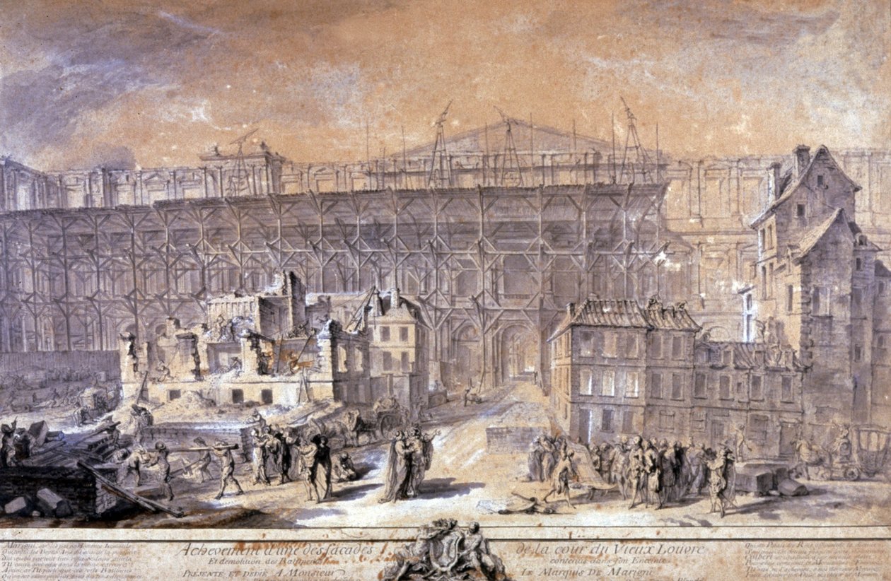 Costruzione del Louvre, Parigi da Gabriel de Saint Aubin