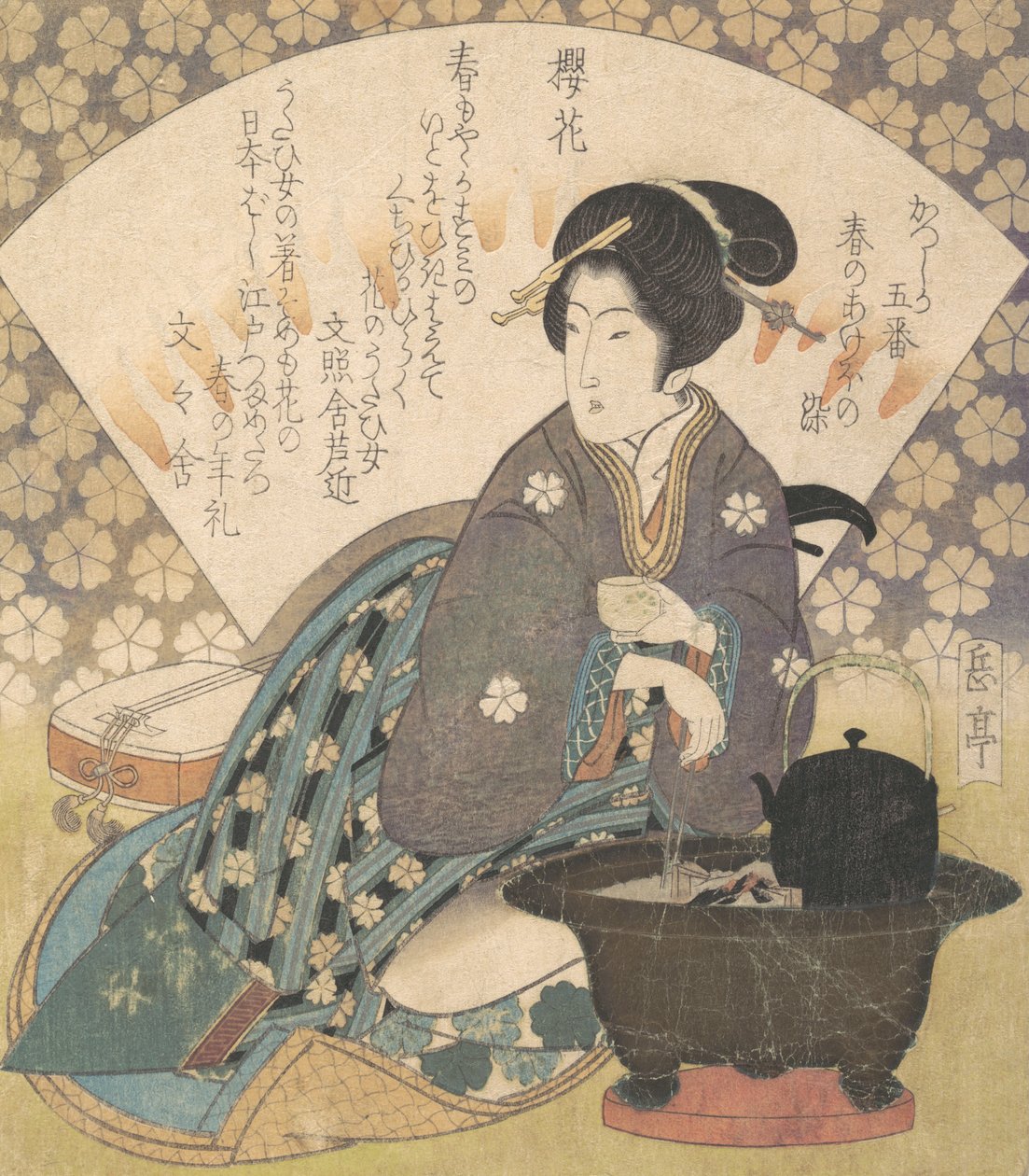 Cortigiana che beve tè, ca. 1830 da Gakutei