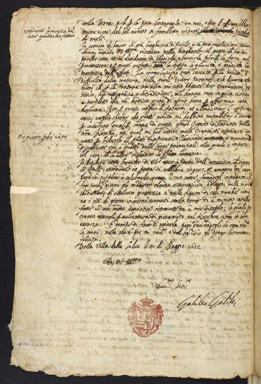 Egerton MS 48 f.10 Lettera da Galileo Galilei