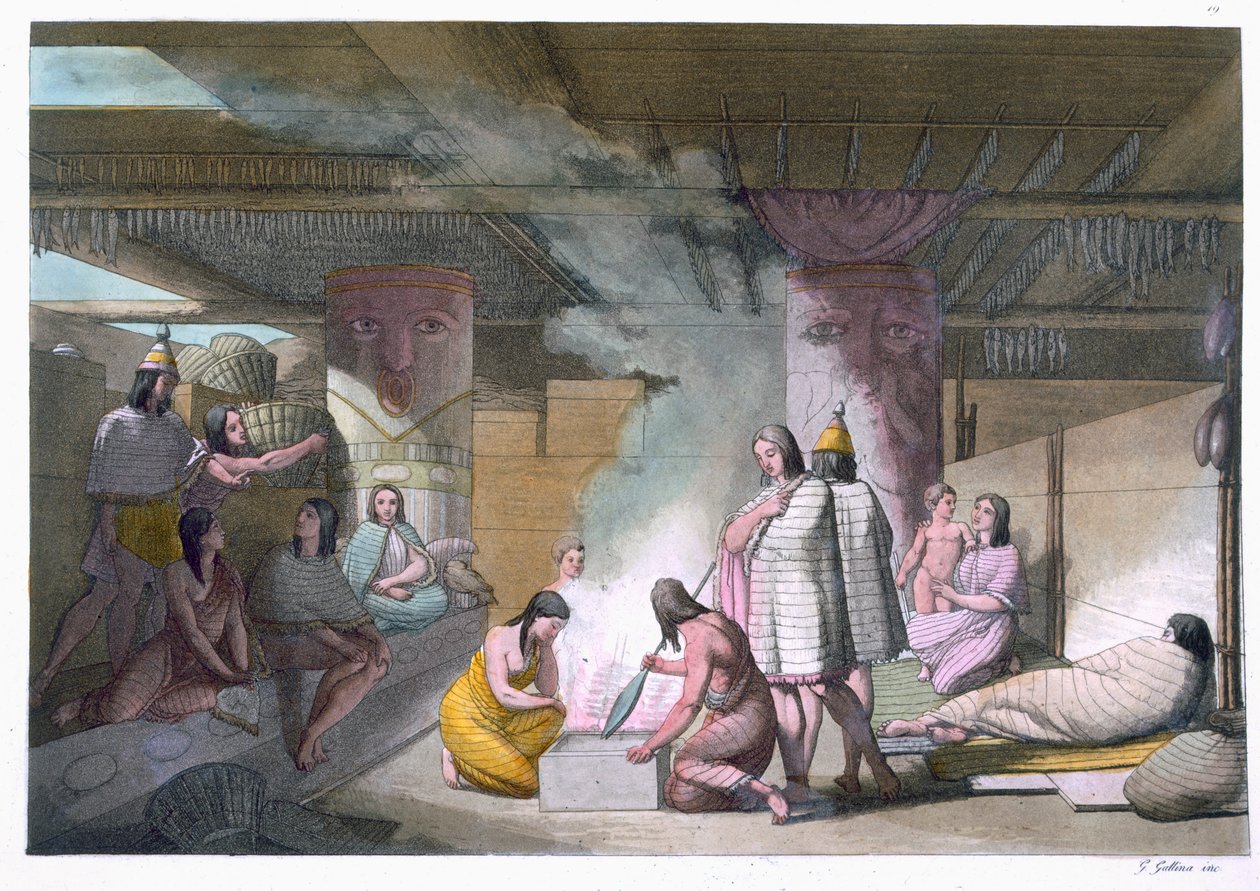 Interno di una capanna della tribù Nootka, da 