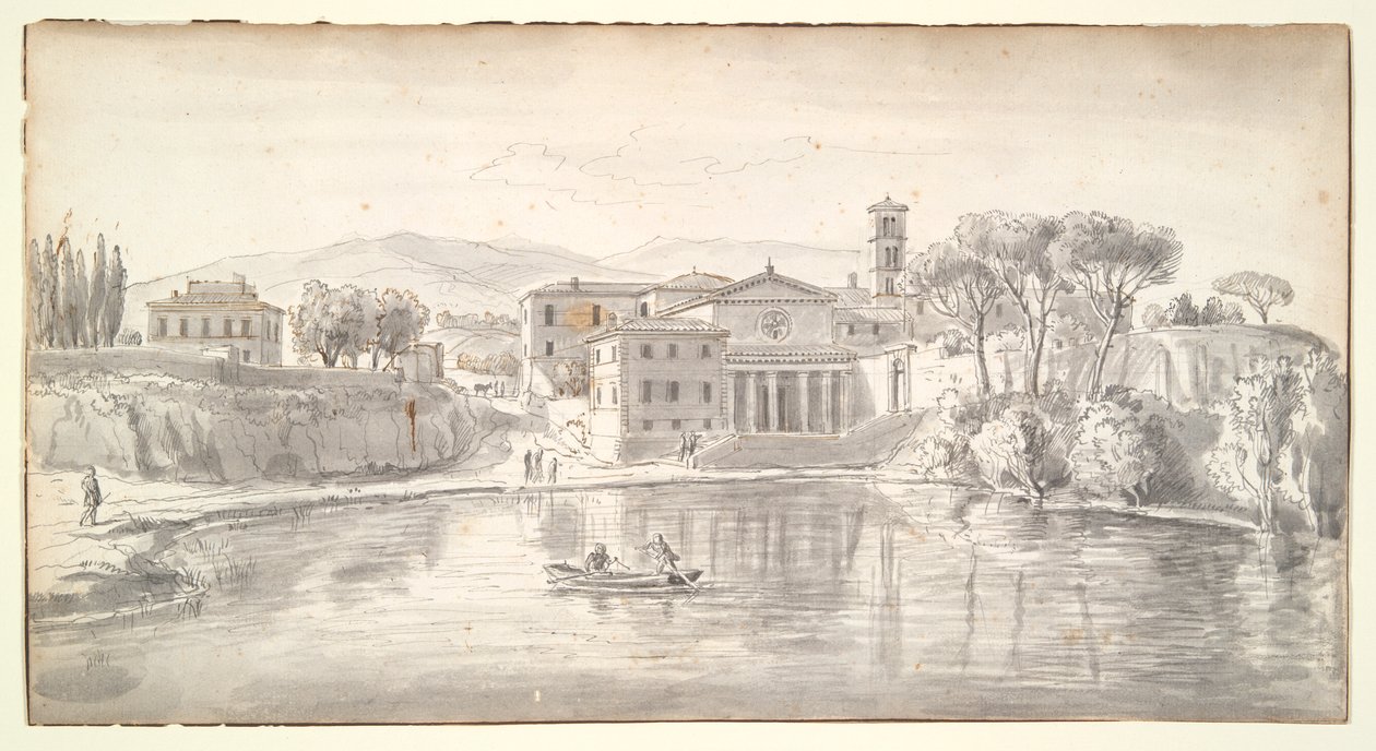 Chiesa e case lungo un fiume da Gaspar van Wittel