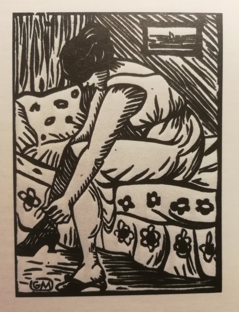 Femme tirant ses bas, incisione su legno, dalla Galerie Barbery (Parigi) da Gaspard Maillol