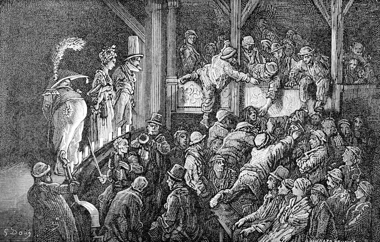 Il Penny Gaff, 1872 da Gauchard Brunier