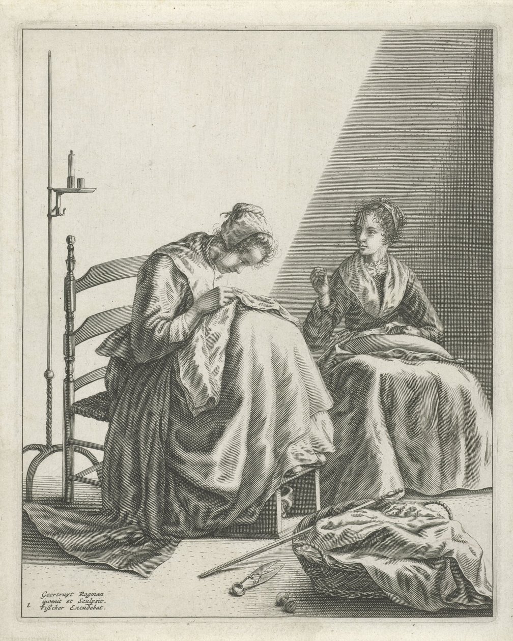 Due donne che cuciono da Geertryut Roghman