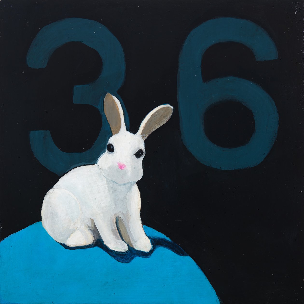 Coniglio su palla, 2017 (acrilico su tavola) da Genevieve French