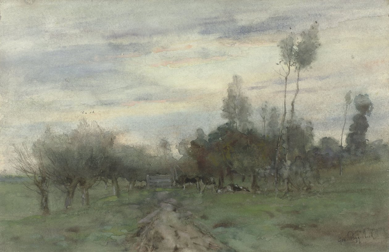 Strada di campagna con mucche al crepuscolo da Geo Poggenbeek