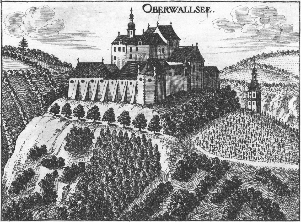 Incisione, vista del castello di Oberwallsee, Alta Austria da Georg Matthäus  Vischer