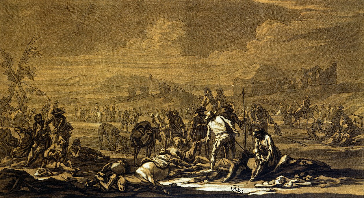 Dopo la battaglia, 1695, inciso da Christian Rugendas (1708-81) c.1740 da Georg Philipp I Rugendas