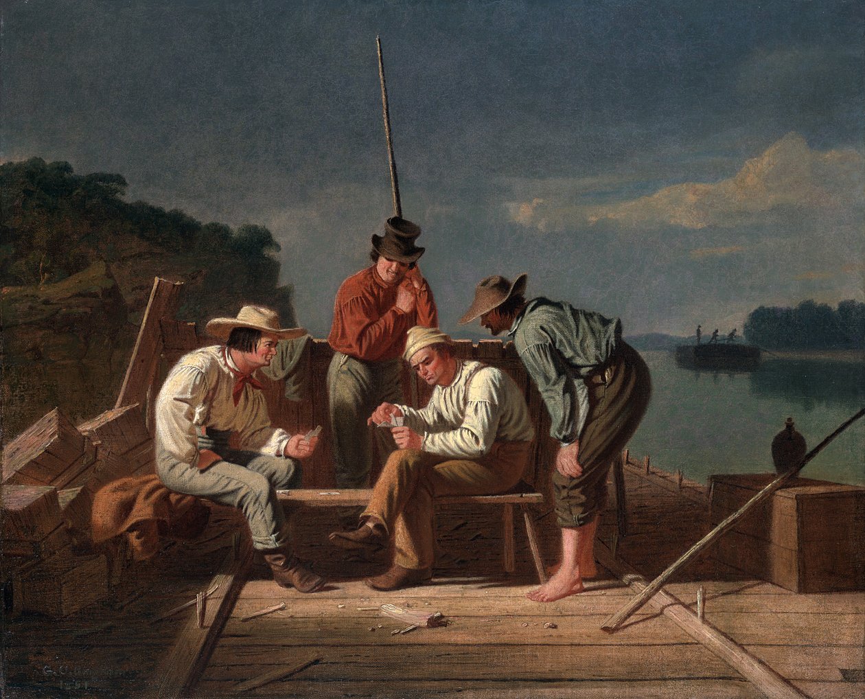 In un dilemma, o zatterieri del Mississippi a carte, 1851 da George Caleb Bingham