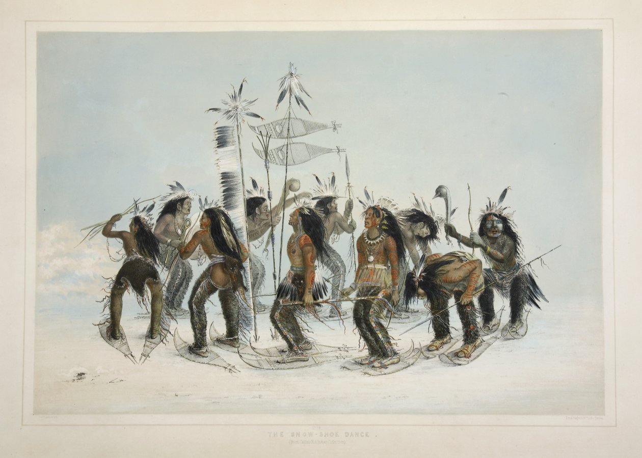 La danza delle racchette da neve, da Catlins North American Indian Portfolio. Hunting Scenes and Amusements of the Rocky Mountains and Prairies of America, pub. 1845 da George Catlin