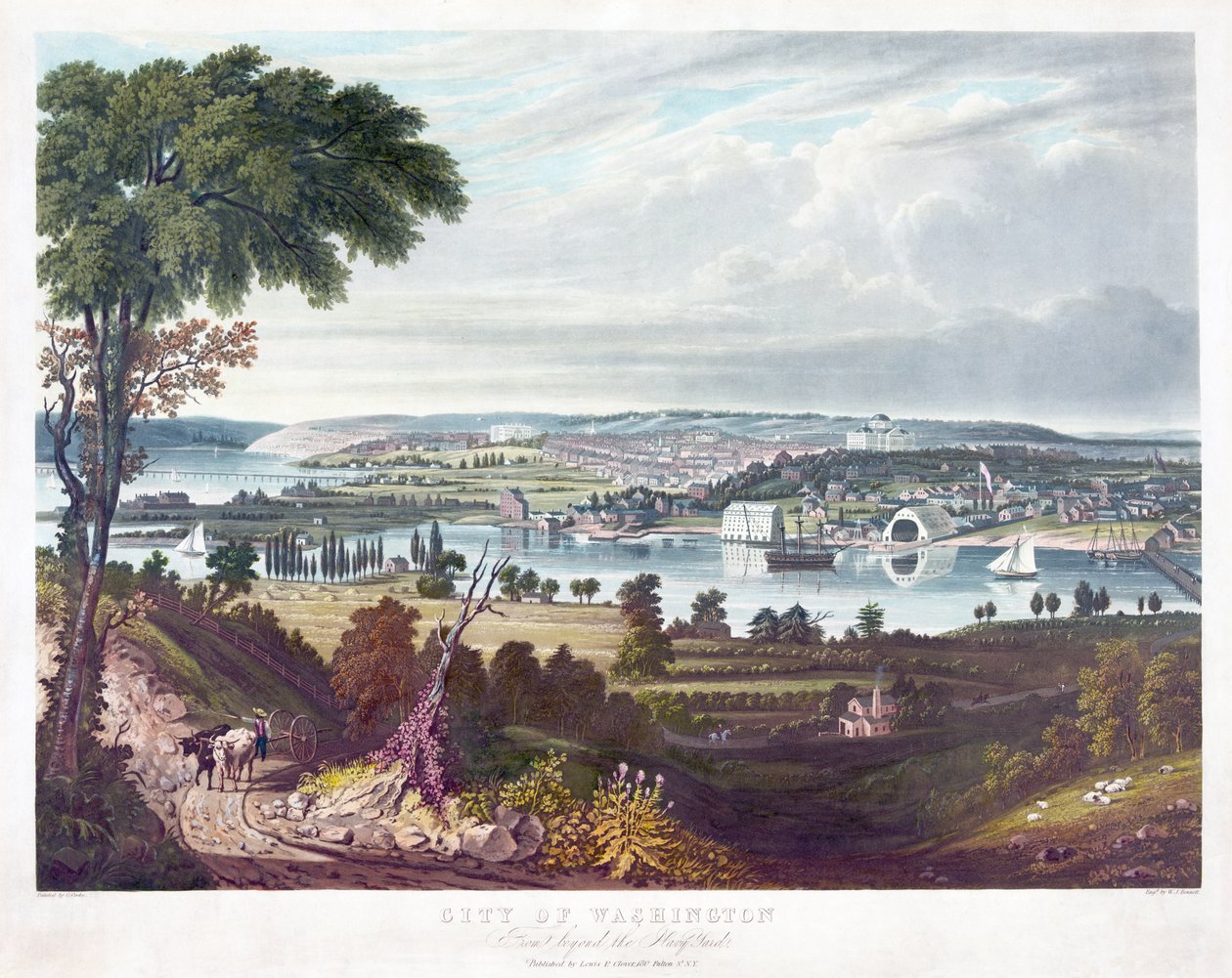Città di Washington da oltre il cantiere navale, incisione di William James Bennett da George Cooke