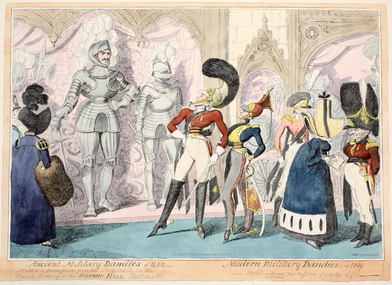 Dandy militari antichi del 1450, dandy militari moderni del 1819 da George Cruikshank