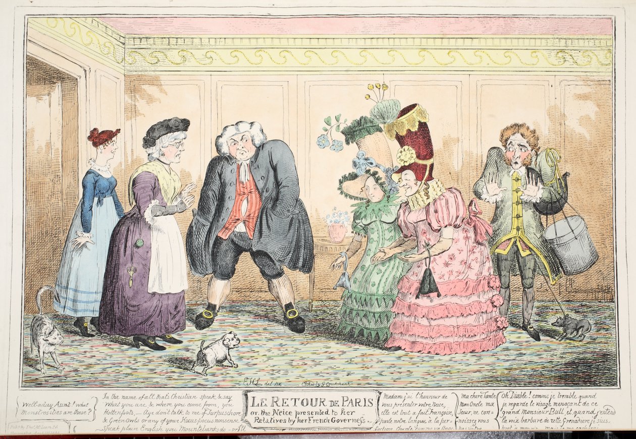 Il ritorno da Parigi, o, la nipote presentata ai suoi parenti dalla sua governante francese, 1816 da George Cruikshank