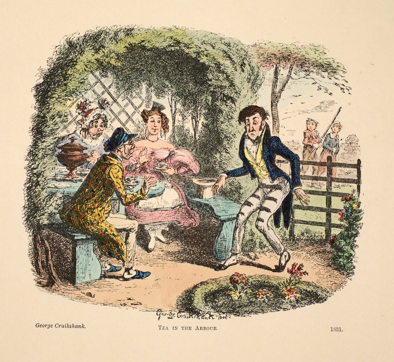 Tè nel pergolato, pub. 1831 da George Cruikshank