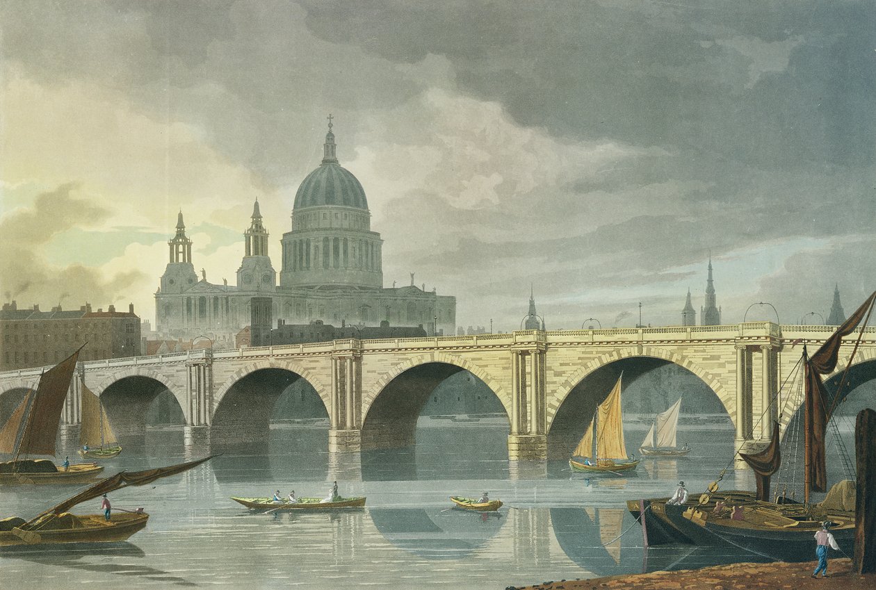 Vista sud-ovest della Cattedrale di San Paolo e del Ponte di Blackfriars, 1810 da George Fennel Robson