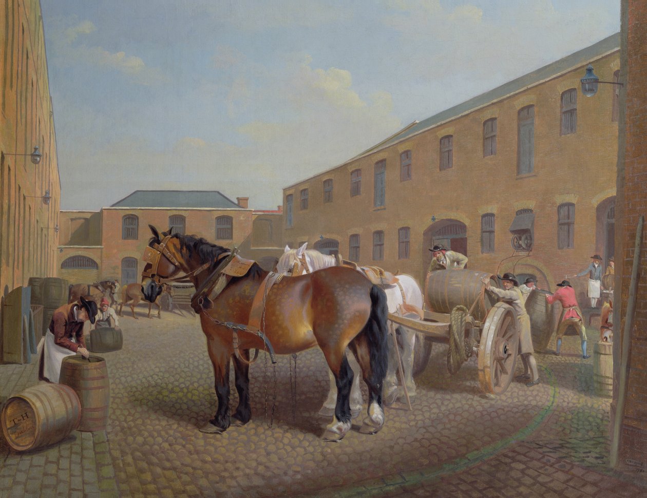 Caricamento dei carri alla Whitbread Brewery, Chiswell Street, Londra, 1783 da George Garrard
