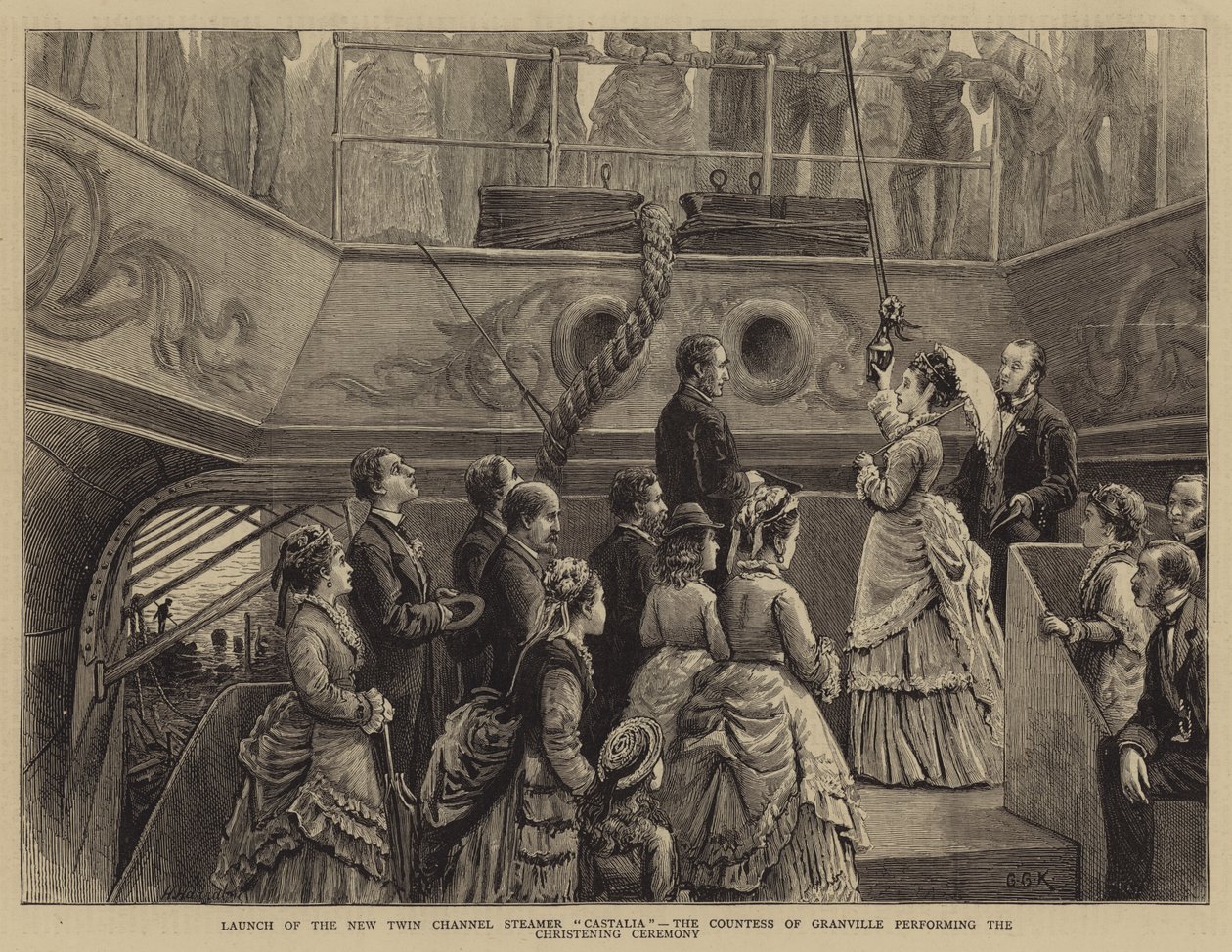 Varo del nuovo piroscafo gemello Castalia, la contessa di Granville esegue la cerimonia di battesimo da George Goodwin Kilburne