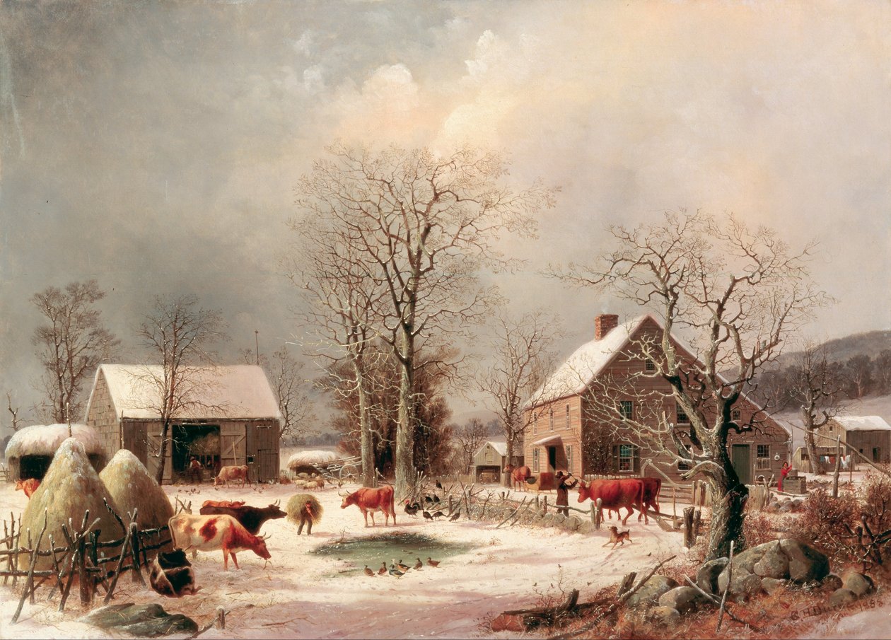 Cortile della fattoria in inverno da George Henry Durrie
