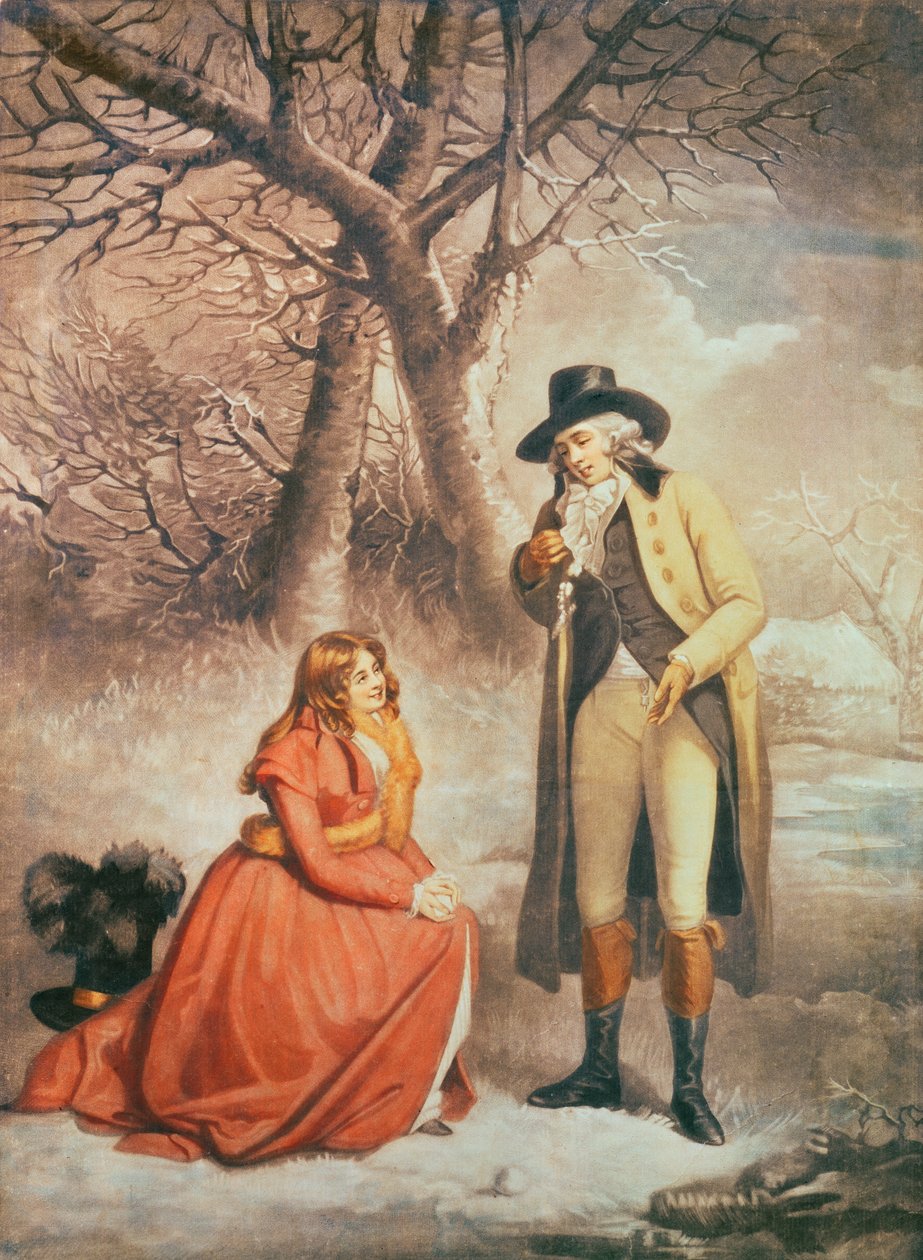 Gentiluomo e donna in una scena invernale da George Morland