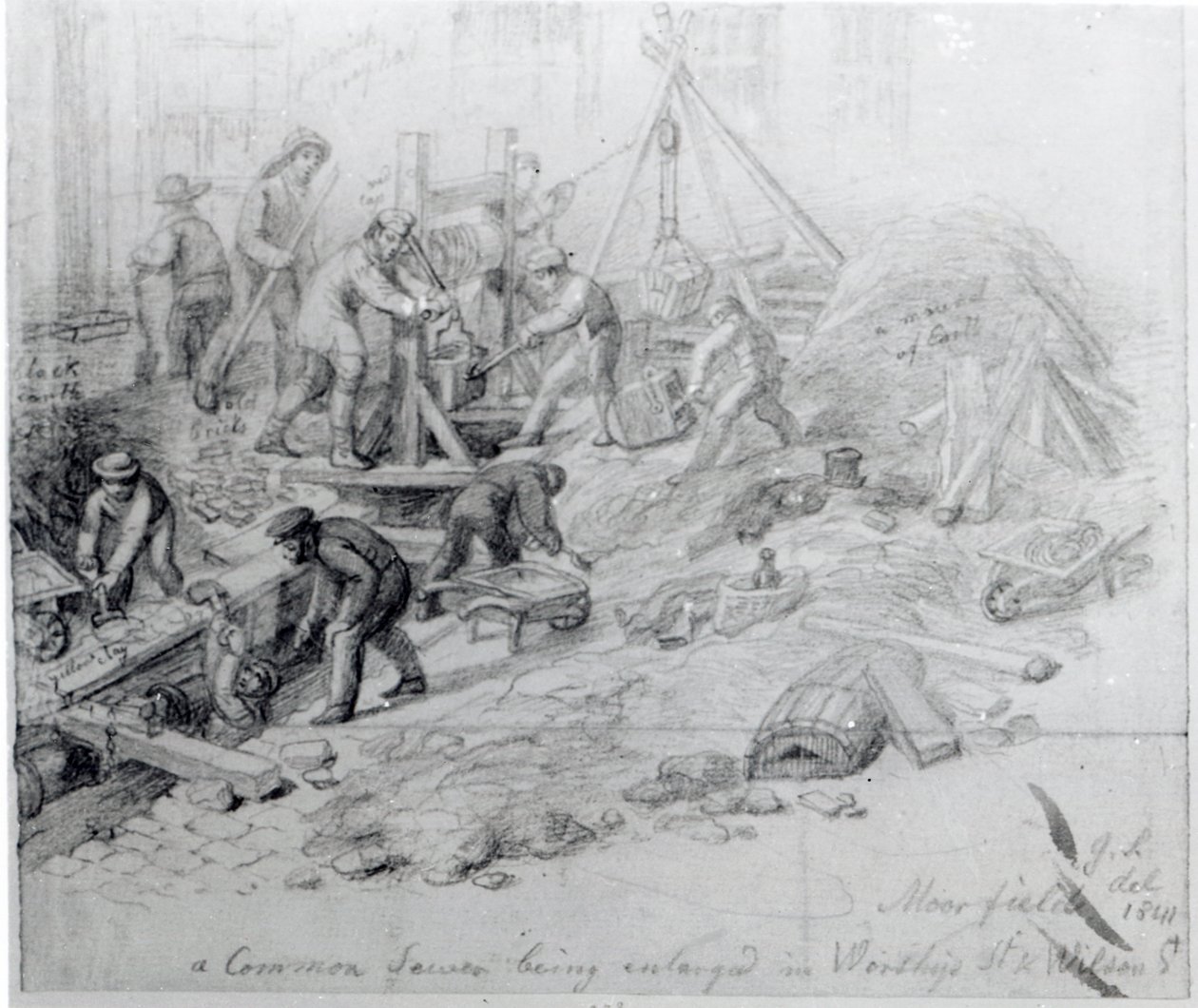 Ampliamento delle fogne a Moorfields, Londra, 1841 da George Snr Scharf