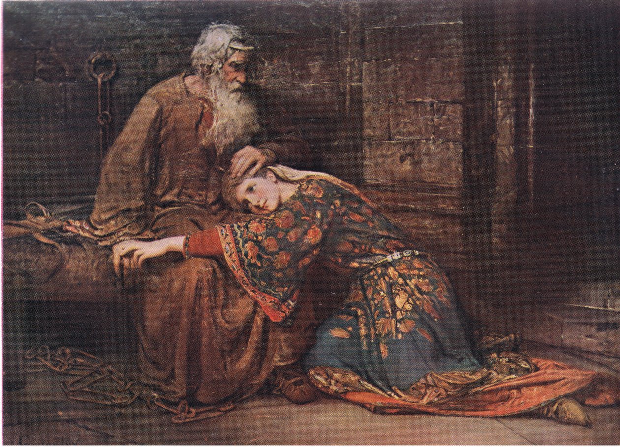 Cordelia conforta Re Lear in prigione (Re Lear) Noi due soli canteremo come uccelli nella gabbia, da Le opere complete di William Shakespeare pub. da J Coker & Co Ltd da George William Joy